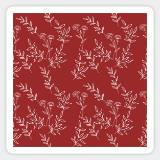 Carnation Flowers and Leaves Pattern in Garnet Color Sticker